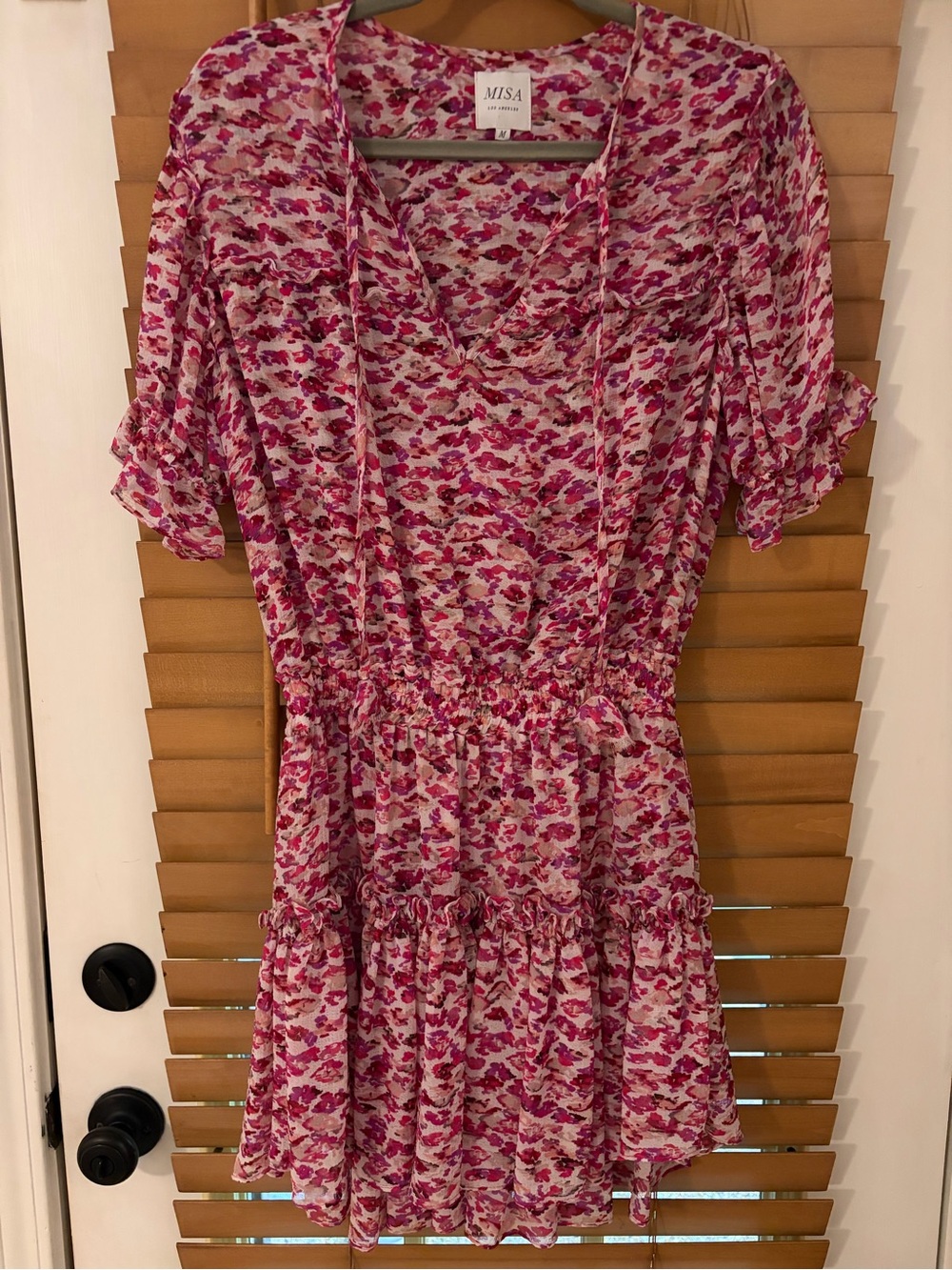Misa Los Angeles Pink Floral Tiered Midi Dress
